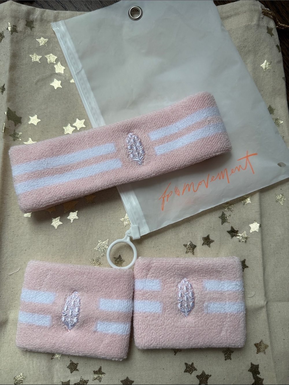 Free People Pink and White Stripe Headband with Wristbands NWOT